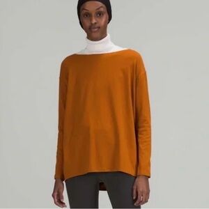 Lululemon Back In Action Organic Cotton Long-Sleeve Shirt Rust Orange Size L